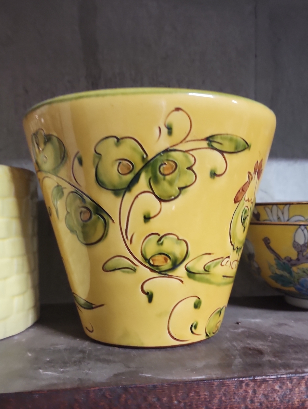 Yellow Floral Ceramic Planter - Hand-Painted Home Art